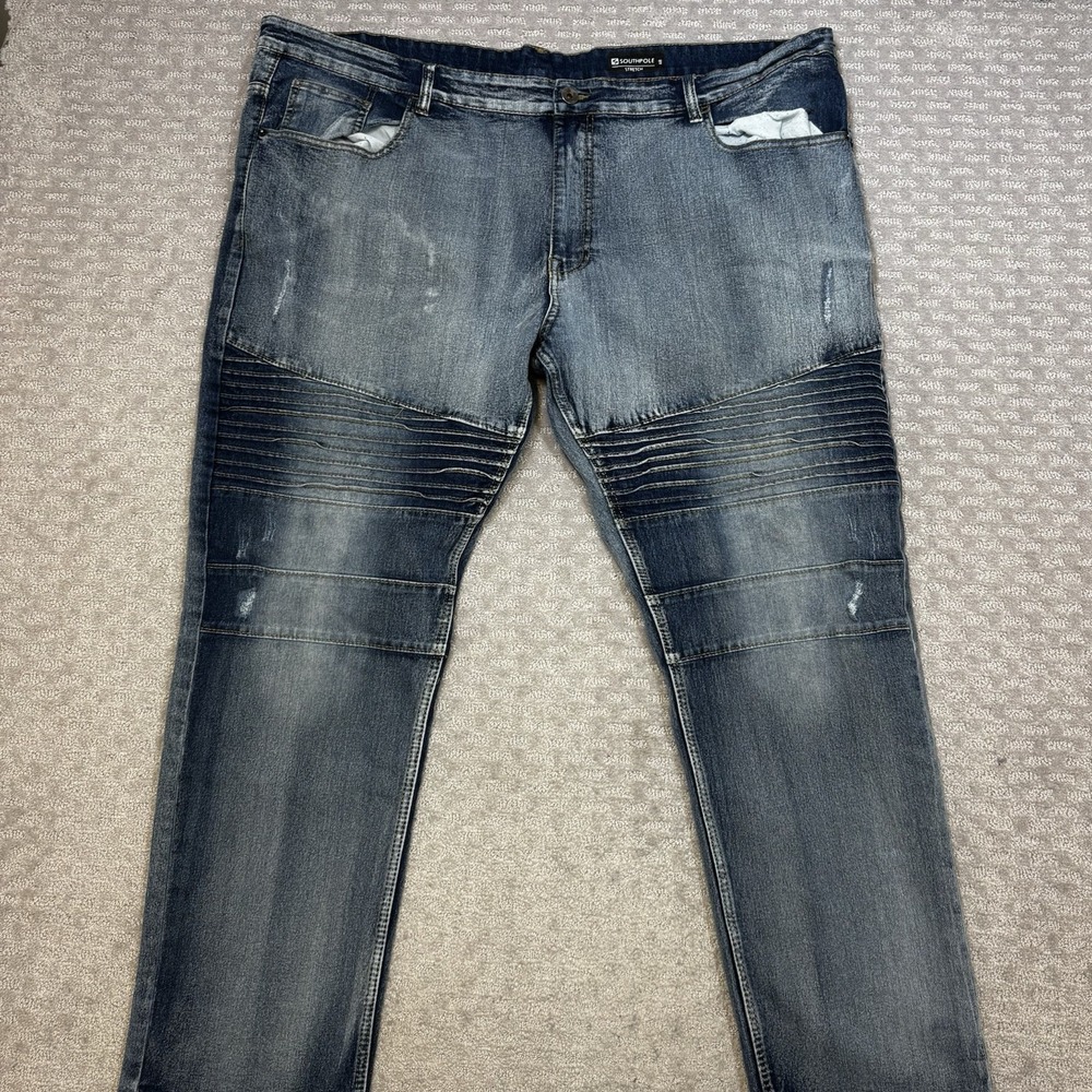Southpole Men's Jeans 48X31 Stretch Blue Wash Jeans Moto Distressed Y2K